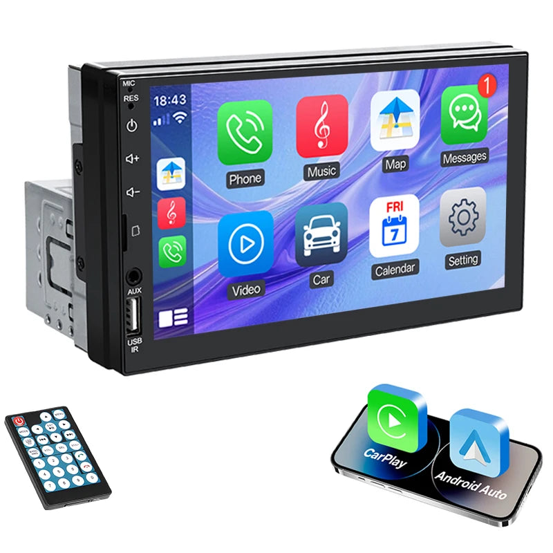 Radio samochodowe hippcron 7 cali 1 din - odtwarzacz multimedialny carplay android auto
