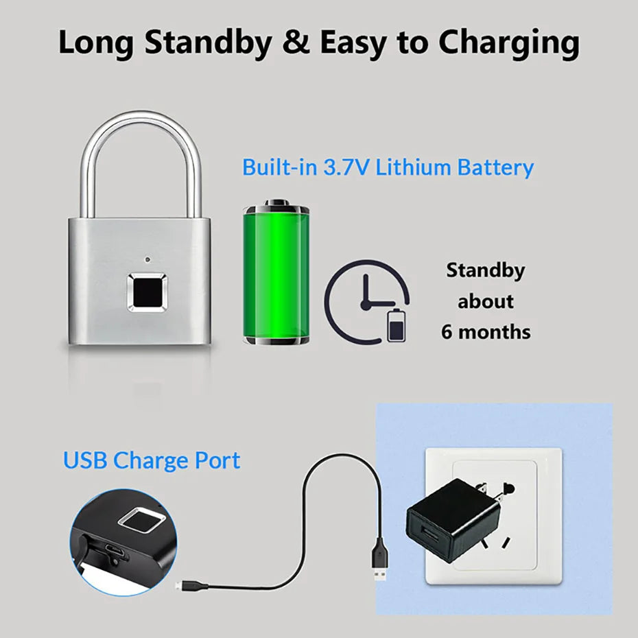 KERUI Fingerprint Smart Padlock | Keyless USB Anti-Theft Lock