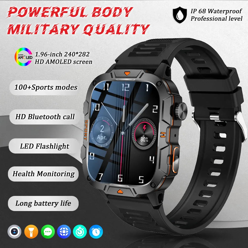 Wojskowy smartwatch dla mężczyzn | wyświetlacz amoled | taktyczny zegarek 5atm