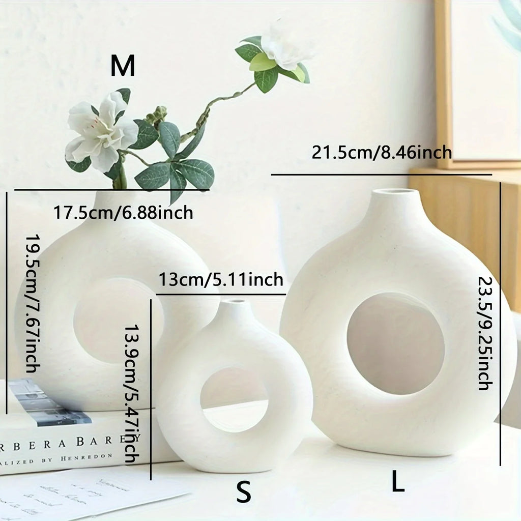 Nowoczesny ceramiczny wazon pierścień boho – biało-beżowy wystrój