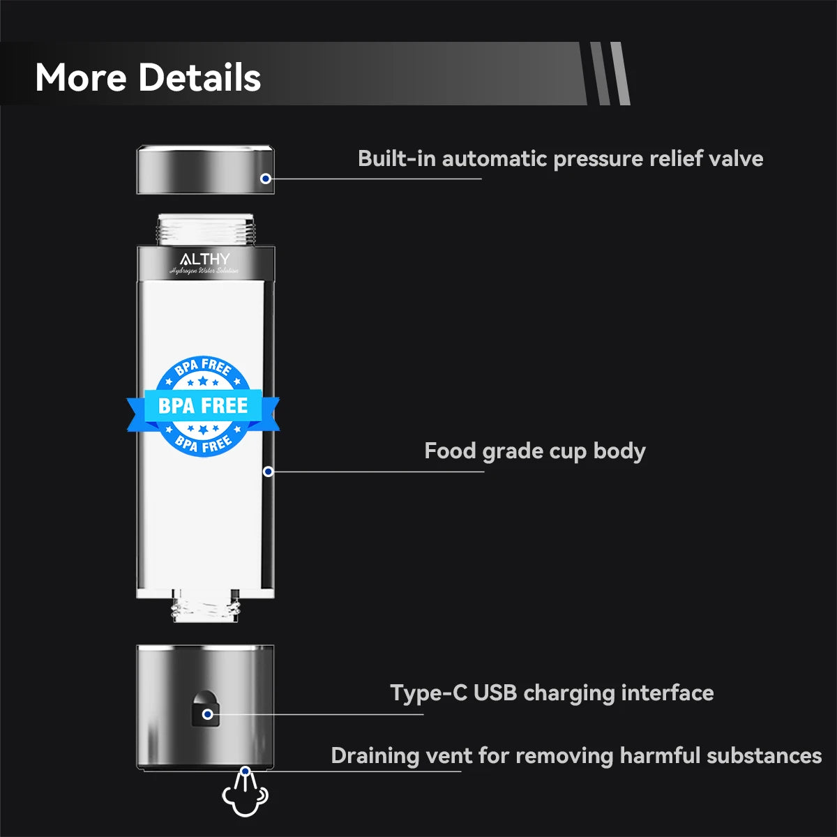 Butelka generatora wody wodorowej althy | dupont spe+pem h2 inhalacja