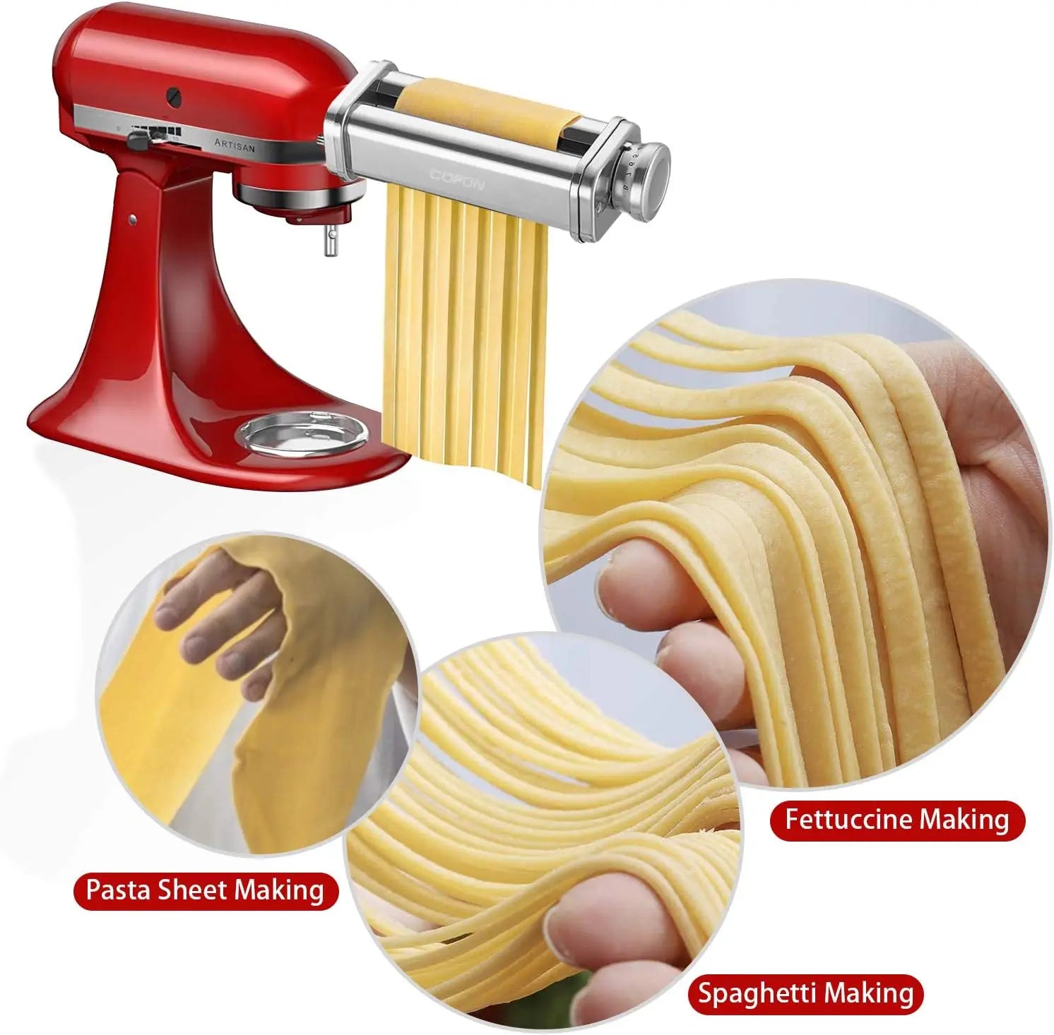 Przystawka do makaronu do miksera kitchenaid: wałkownica, krajalnica do spaghetti i fettuccine