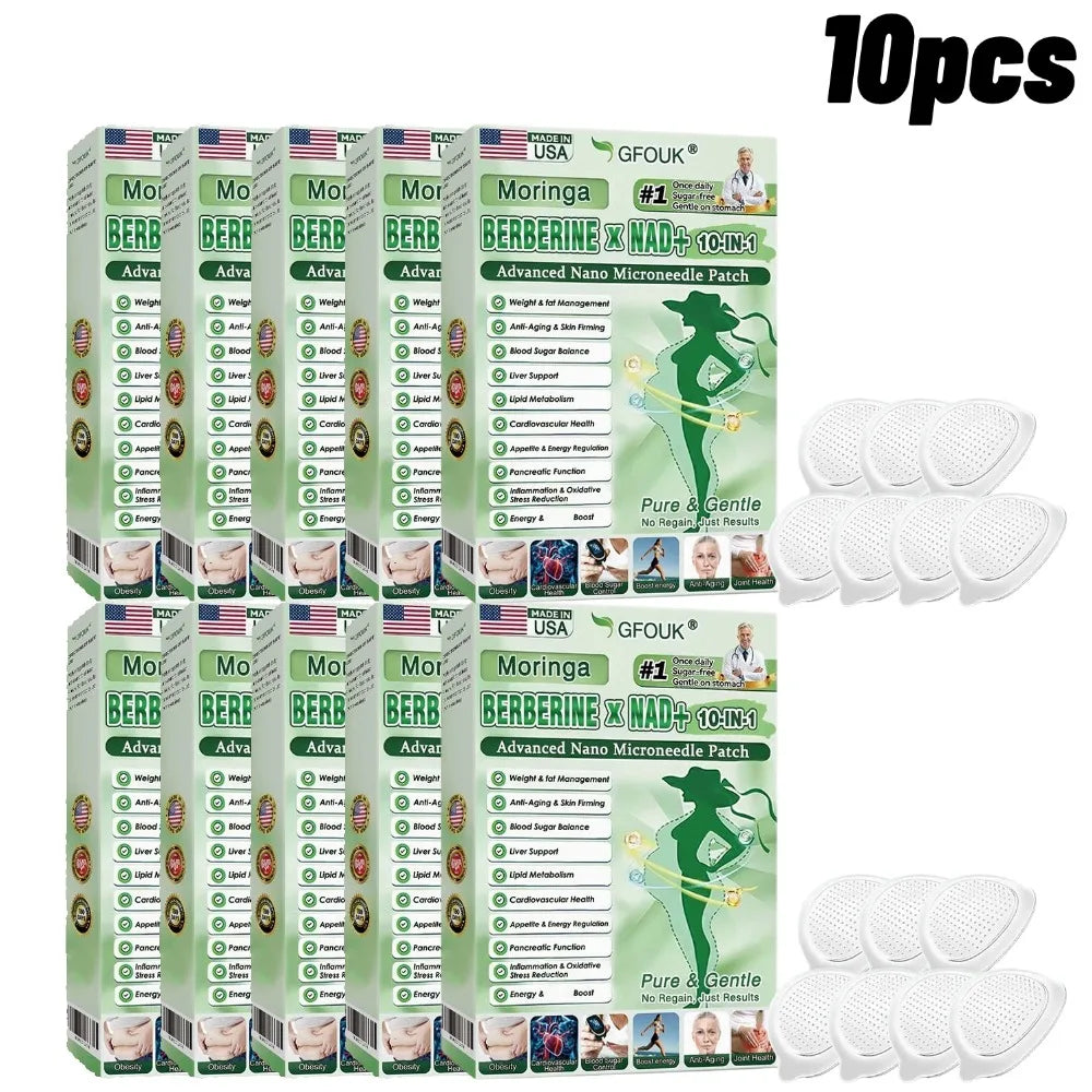 Gfouk plaster moringa berberyna nad | 10w1 wsparcie wagi, poziomu cukru i przeciwstarzeniowe