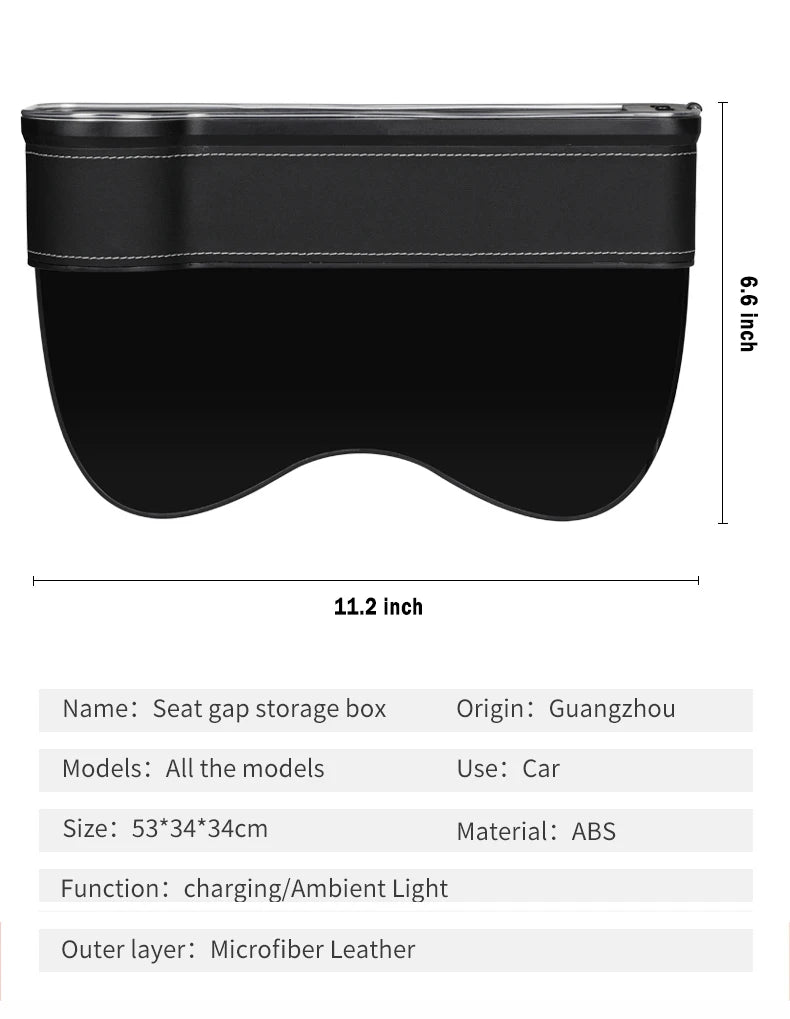 Wypełniacz luki fotela samochodowego z led i podwójną ładowarką usb - organizer i uchwyt na kubek