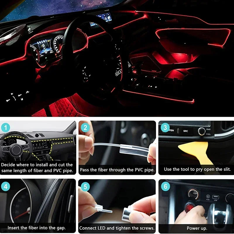 Flexible RGB LED Car Interior Lights - App Controlled EL Wire Strip