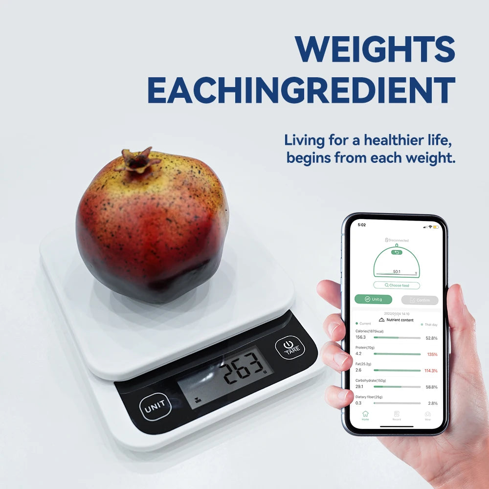 Smart Kitchen Nutrition Scale - 5kg Digital Food Scale with Calorie Calculator APP