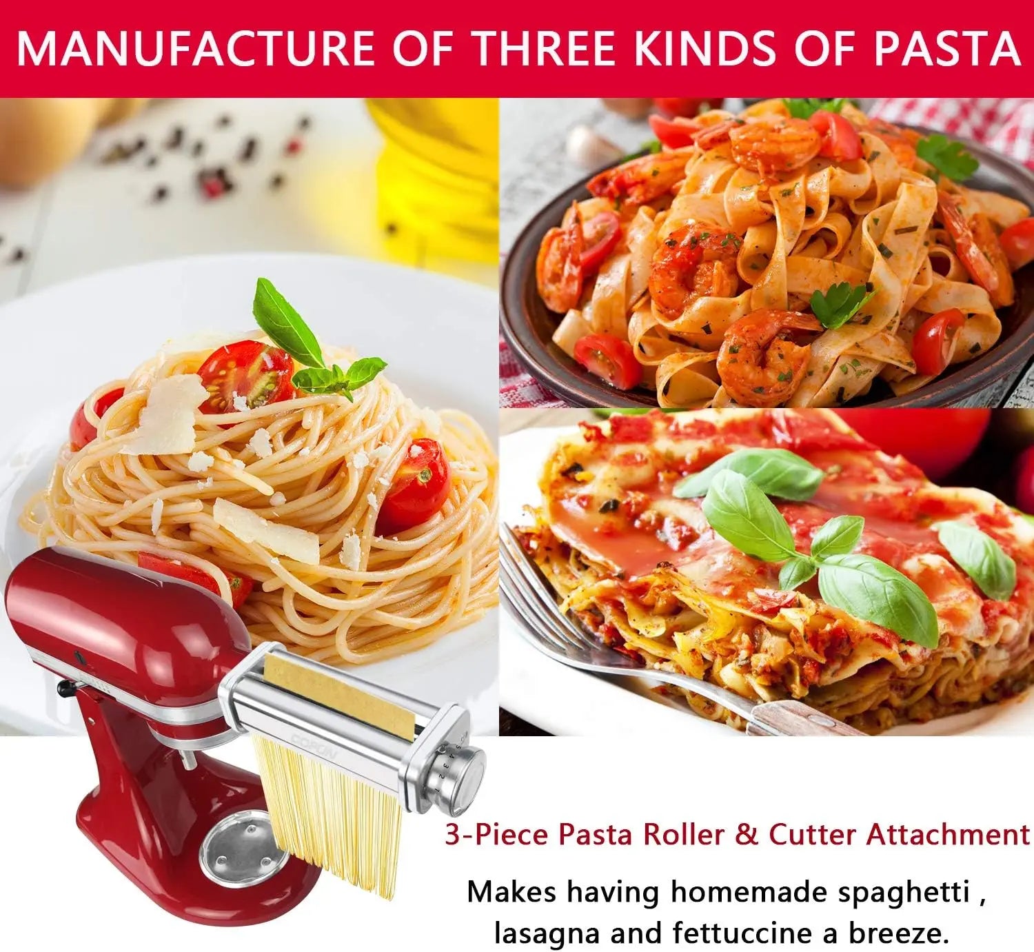 Zestaw nastawek do makaronu kitchenaid – wałkowarka, krajalnice do spaghetti i fettuccine
