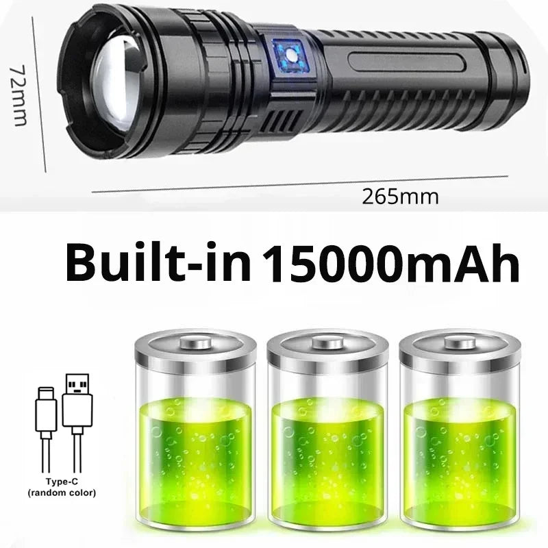 Latarka taktyczna vabena 10000lm, 15000mah — ładowalny reflektor 4km
