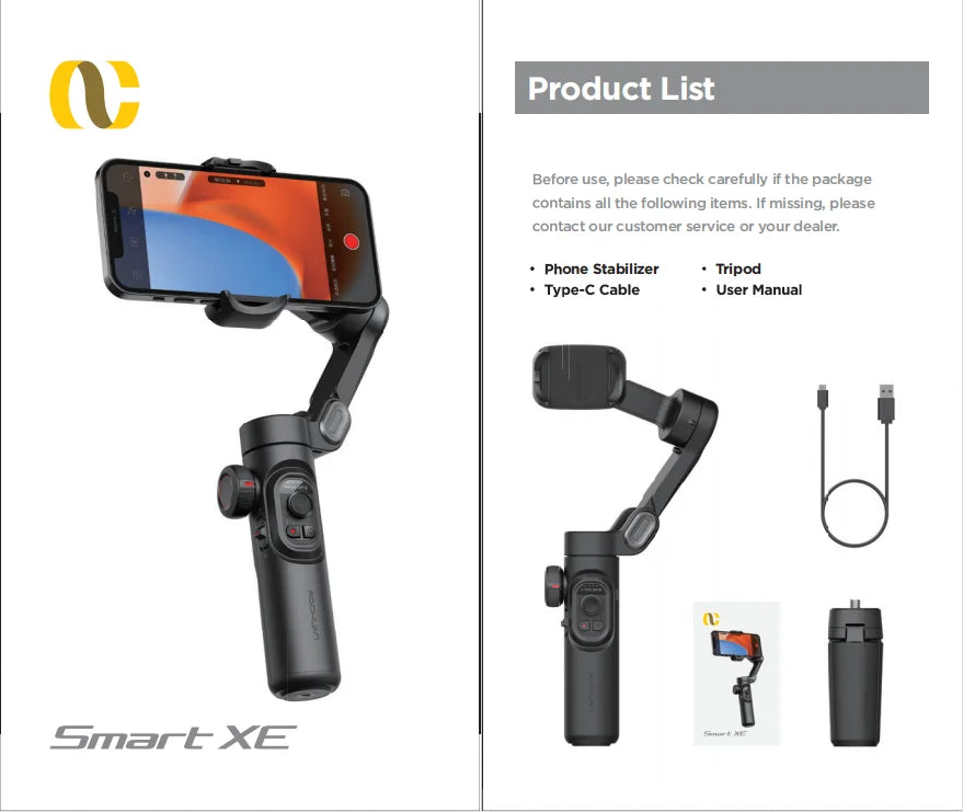 Stabilizator gimbalowy aochuan 3-osiowy do smartfonów z lampą led