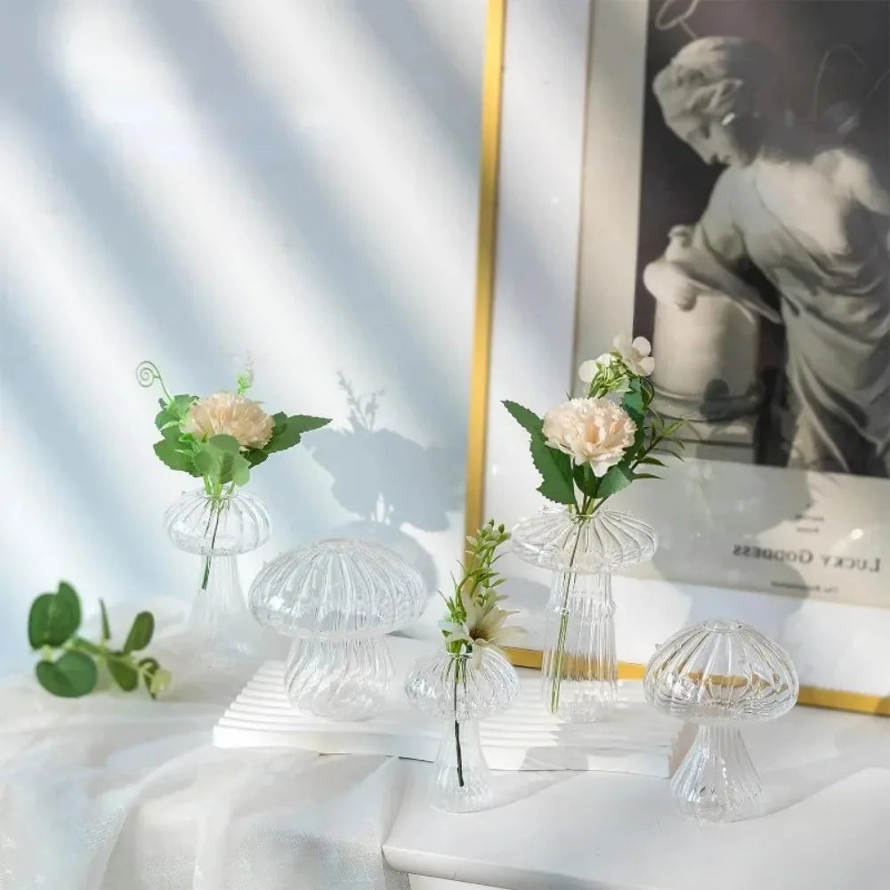 Mushroom Glass Vase Set | Hydroponic Home Decor | Unique Plant Vases
