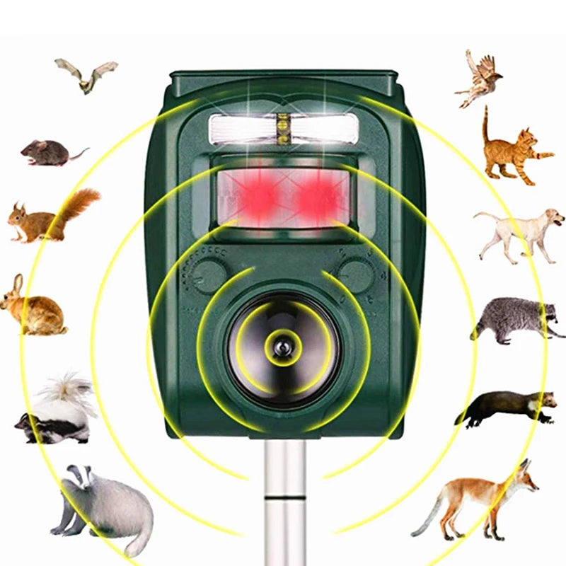 Solar Ultrasonic Animal Repeller Outdoor Pest Control with PIR Sensor