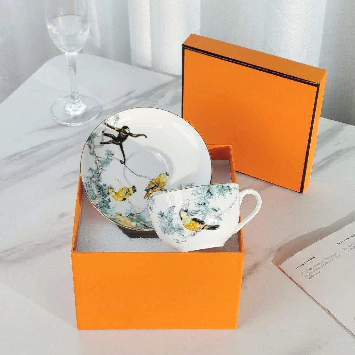 Zestaw kawowy z porcelany kostnej jungle floral | elegancka zastawa stołowa