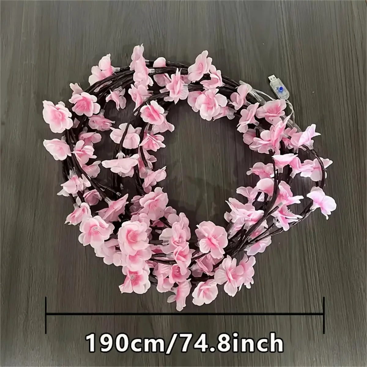 Ozdobne lampki led wiśnia na gałęzi rattanowej usb, 96 diod, 8 trybów
