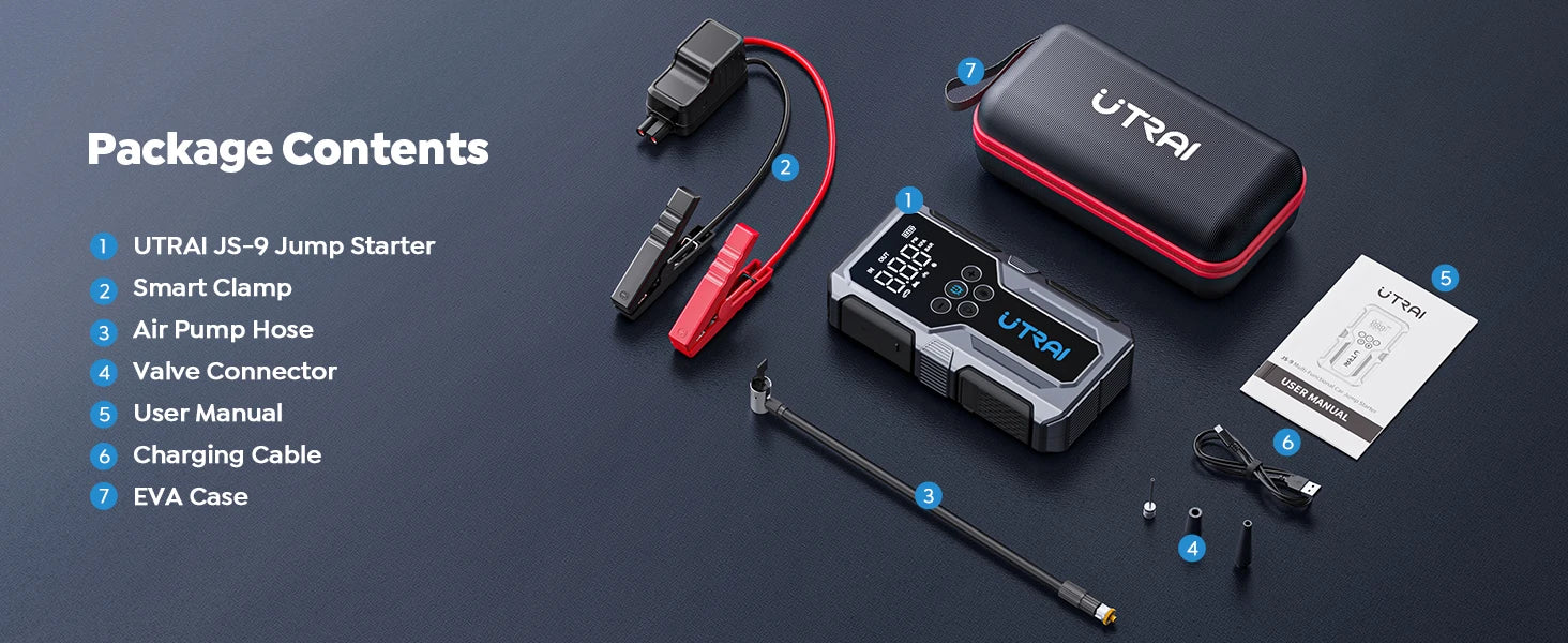 Utrai 1500a rozrusznik awaryjny kompresor power bank | zestaw ratunkowy do samochodu