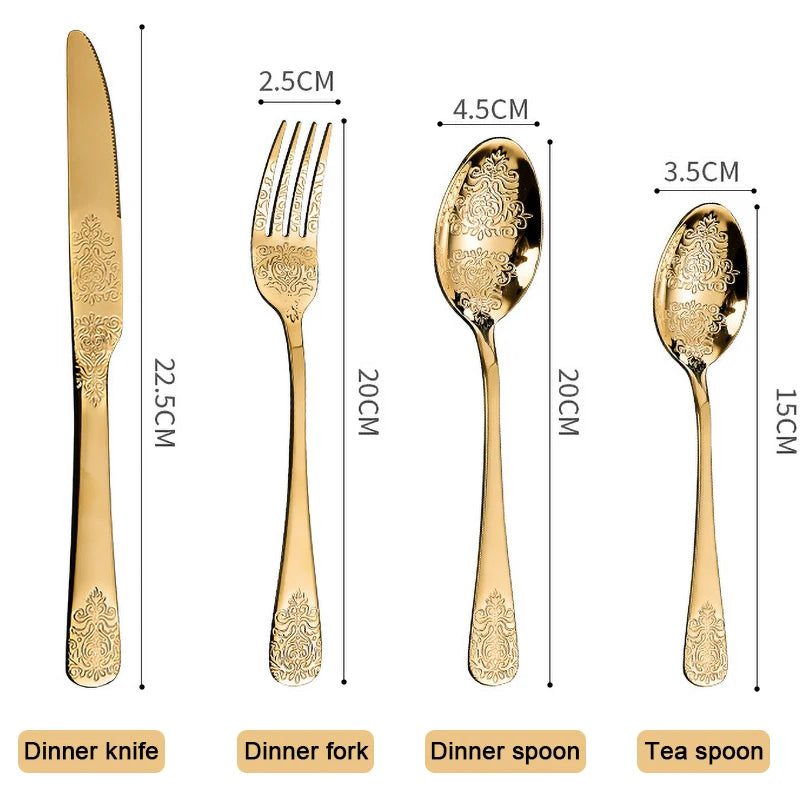 Luxury Vintage Gold Silverware Set | 16/24 Piece Dining Collection