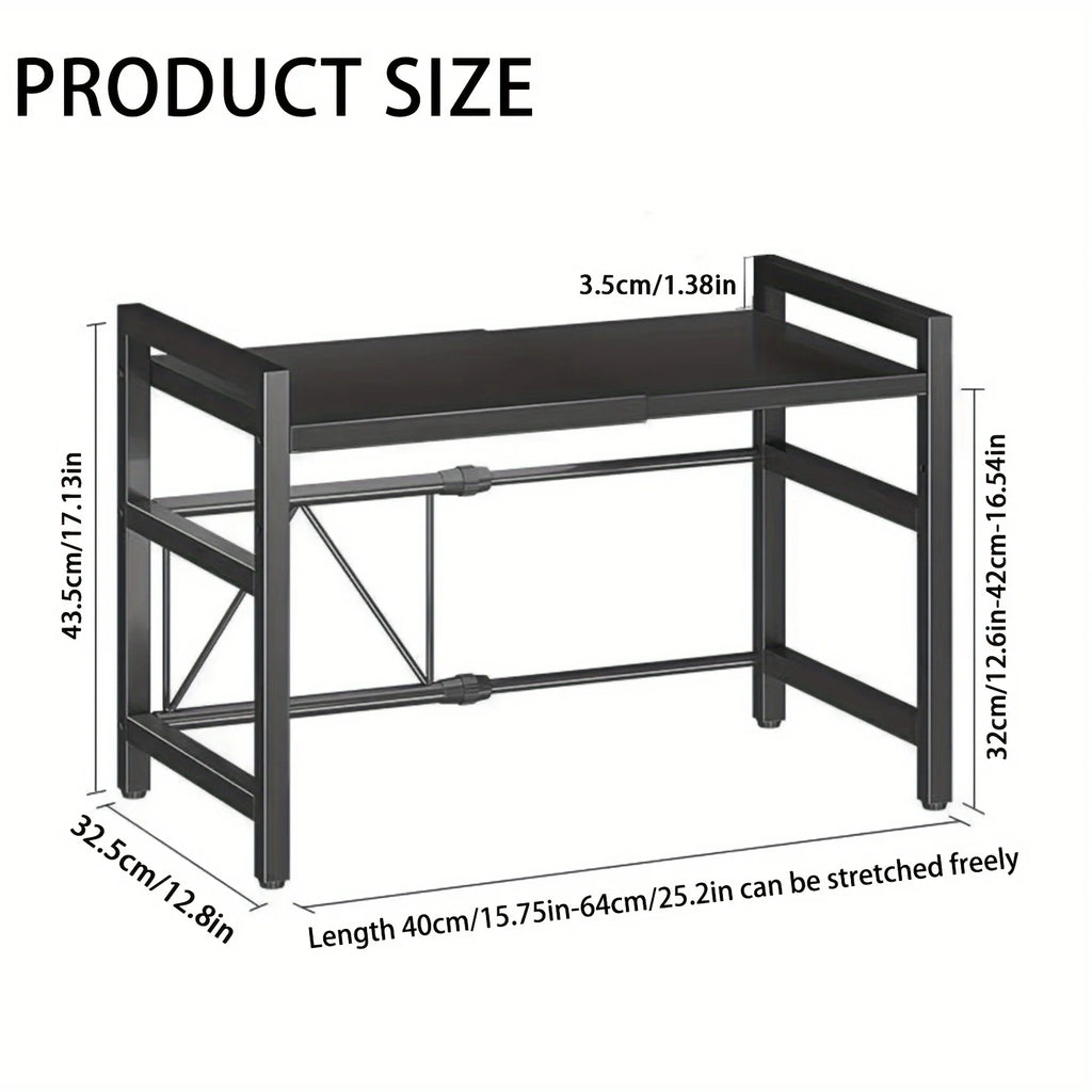 Expandable Microwave Shelf with 6 Hooks - Kitchen Storage Rack