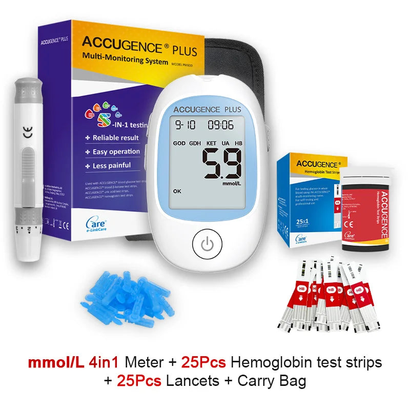 Wielofunkcyjny monitor 4w1: testy hemoglobiny, ketonów, glukozy, kwasu moczowego