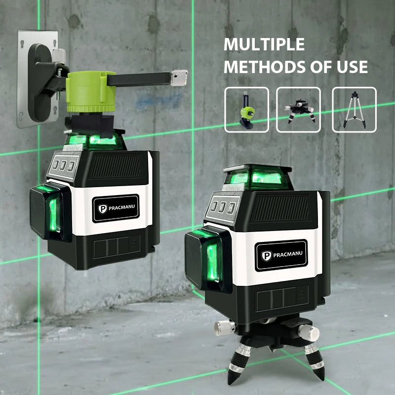 Pracmanu 12-Line 3D Green Laser Level - Self-Leveling 360° Precision Tool