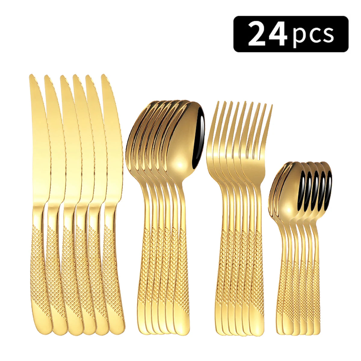 24pc Stainless Steel Cutlery Set - Steak Knives, Forks, Spoons