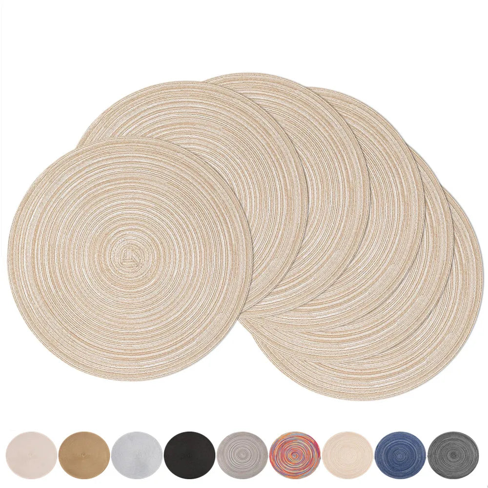 Set of 6 Round Braided Washable Placemats - Heat Resistant Table Mats