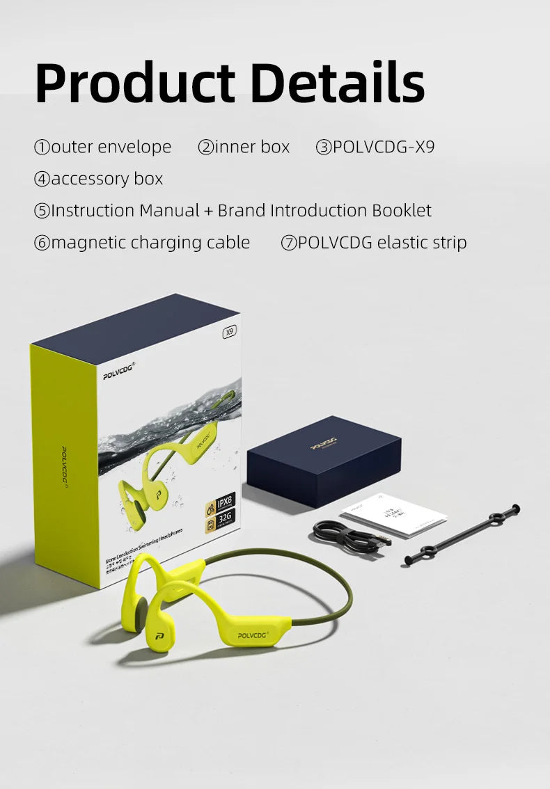Słuchawki kostne polvcdg x9 - 32gb ipx8 wodoodporne