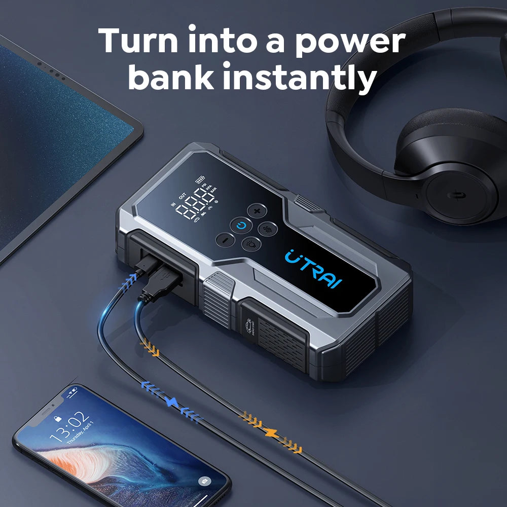 Utrai 1500a rozrusznik awaryjny kompresor power bank | zestaw ratunkowy do samochodu