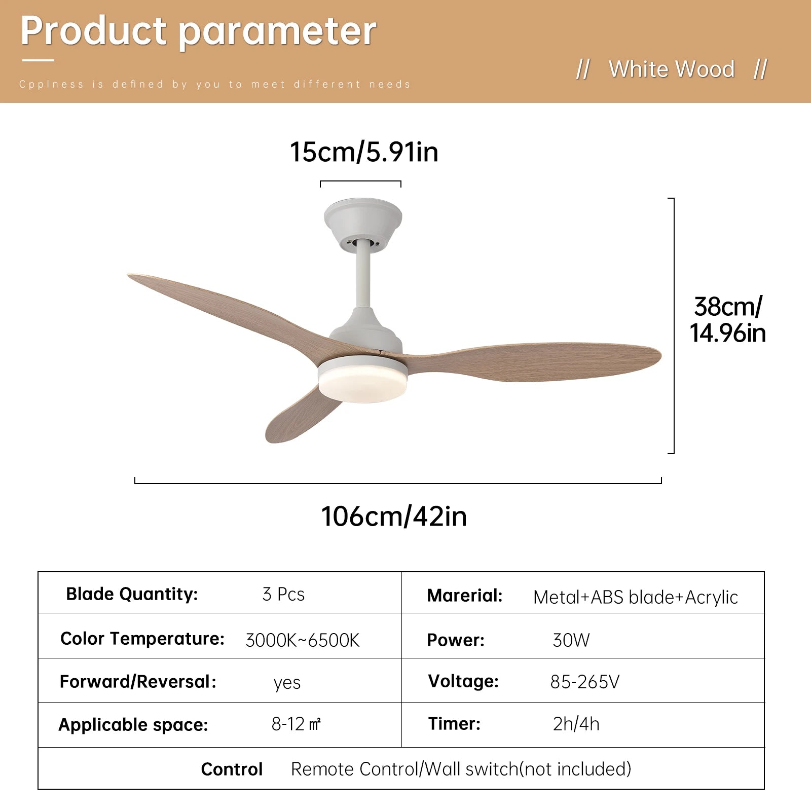 Niskoprofilowy wentylator sufitowy z oświetleniem i pilotem | 25"/42"/52" do wnętrz i na zewnątrz