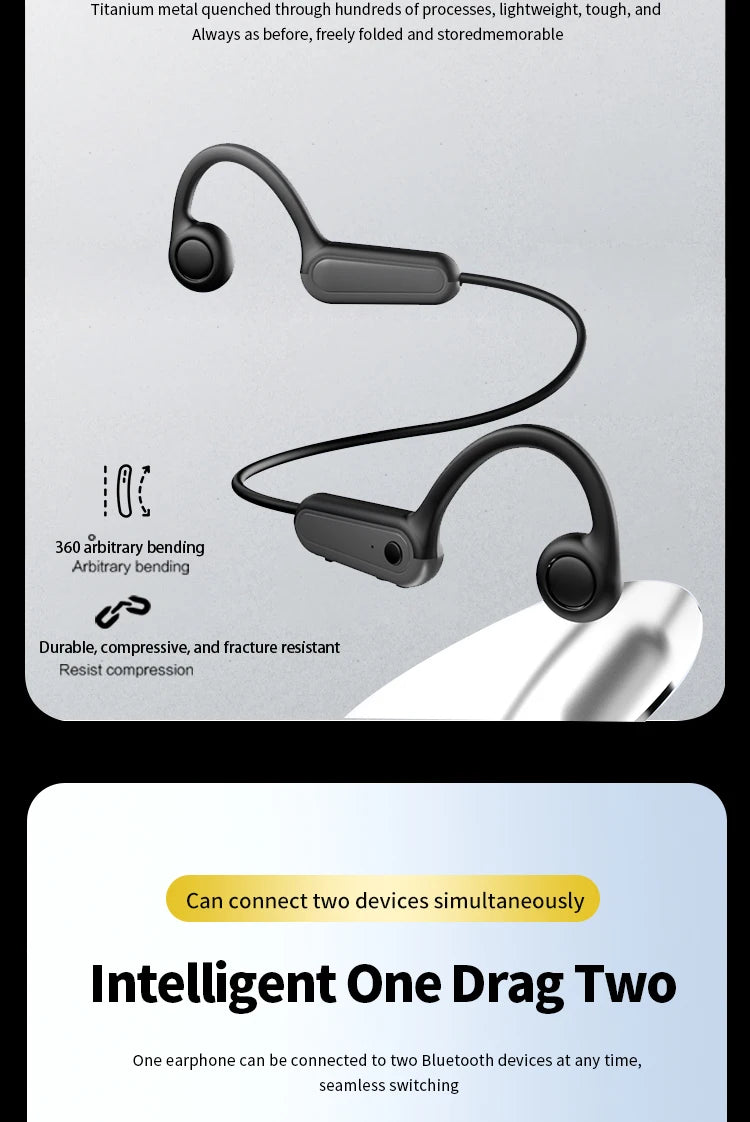 Słuchawki z przewodnictwem kostnym b8 | sportowe bezprzewodowe bluetooth 5.3 ipx5