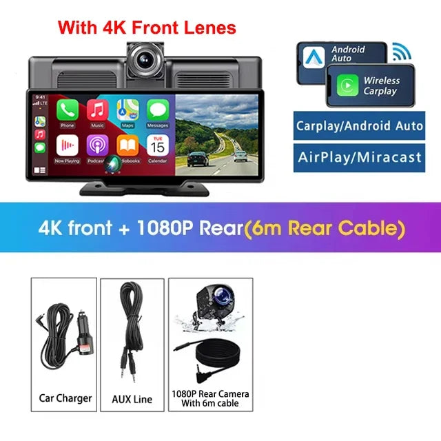 Kamera samochodowa srnubi 10.26" 4k z apple carplay, android auto i gps