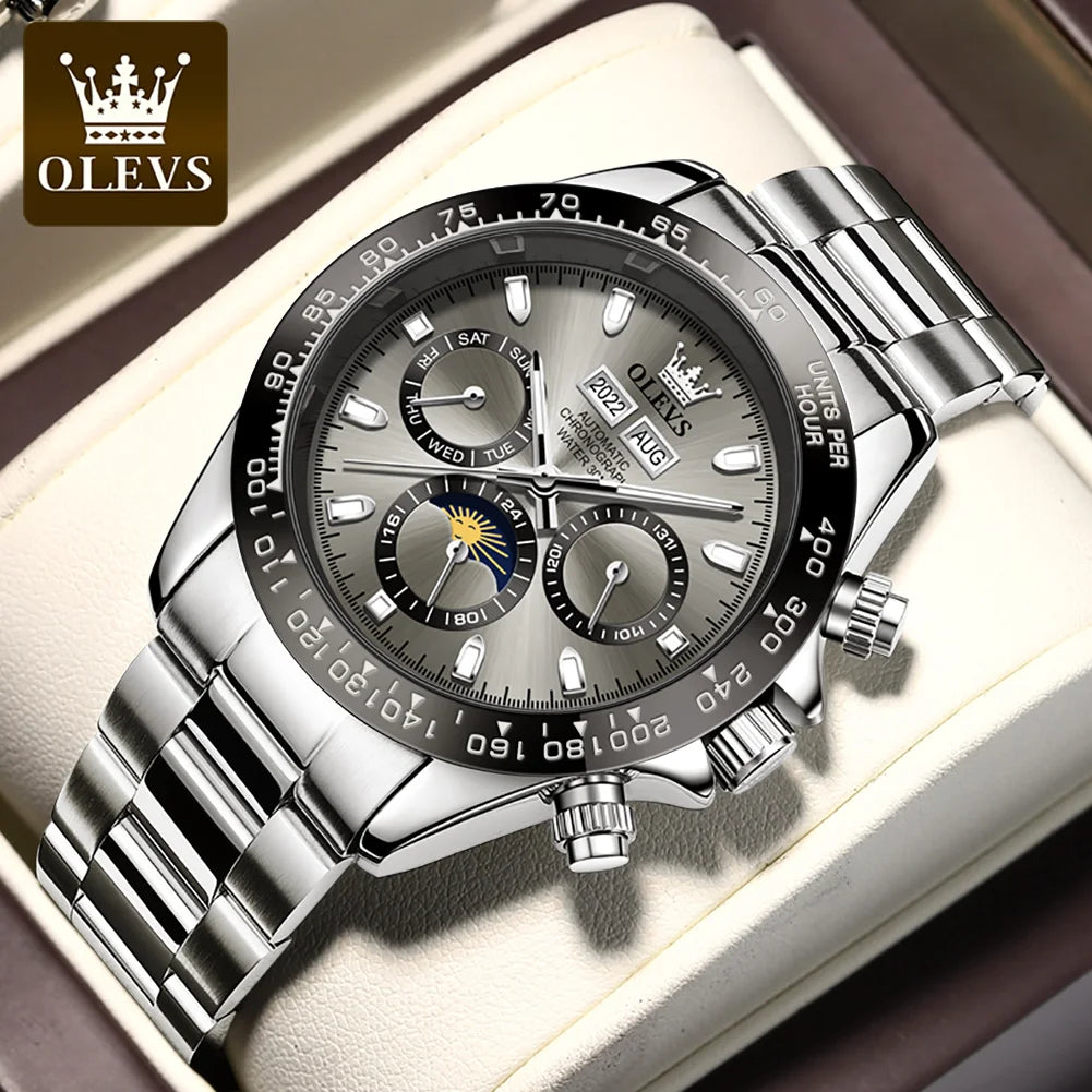 Olevs 6654 luksusowy automatyczny mechaniczny zegarek męski chronograf wodoodporny luminous