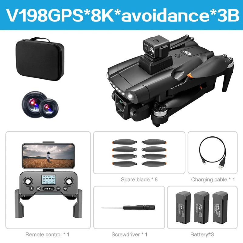 Lenovo V198 MAX GPS Drone 8K/4K Camera Obstacle Avoidance