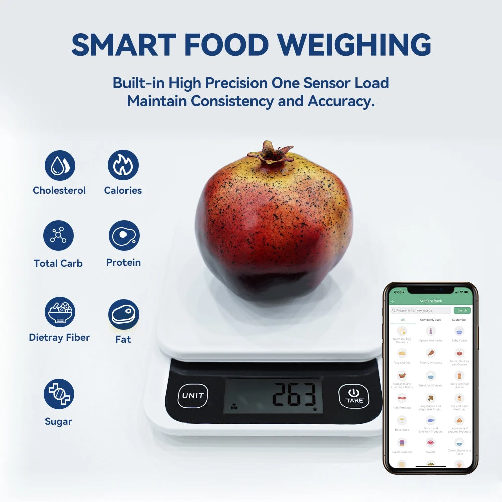 Smart Kitchen Nutrition Scale - 5kg Digital Food Scale with Calorie Calculator APP