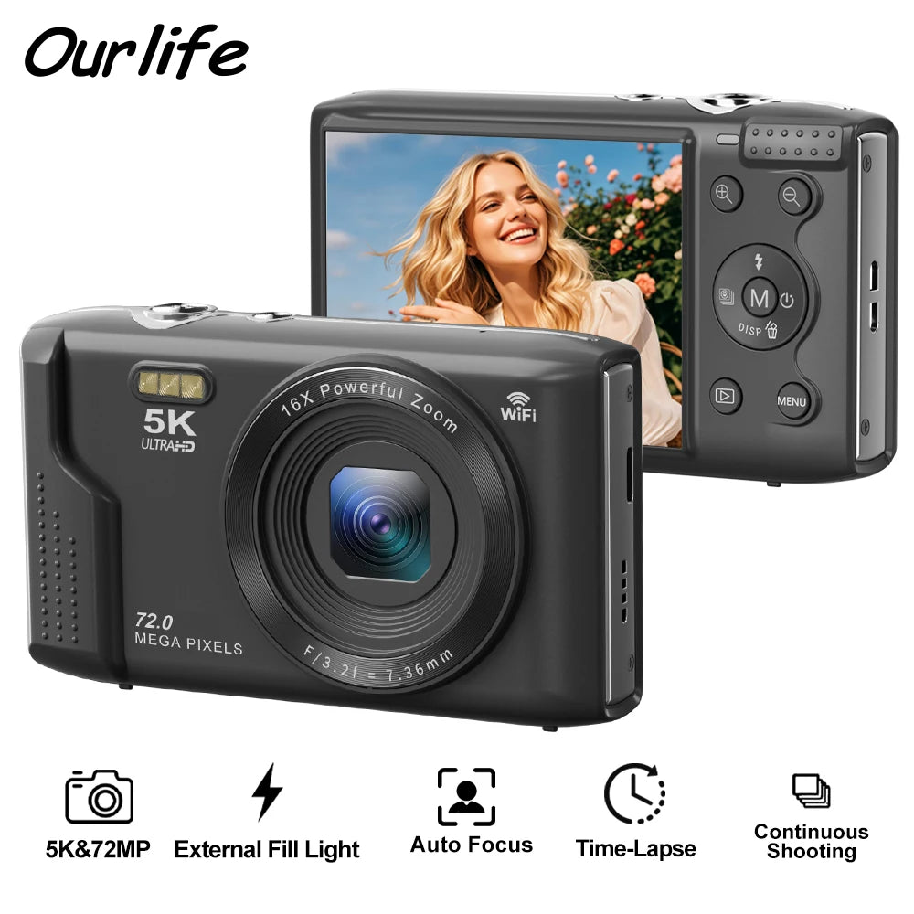 Aparat kompaktowy ourlife 5k 72mp do fotografii vintage i vlogowania