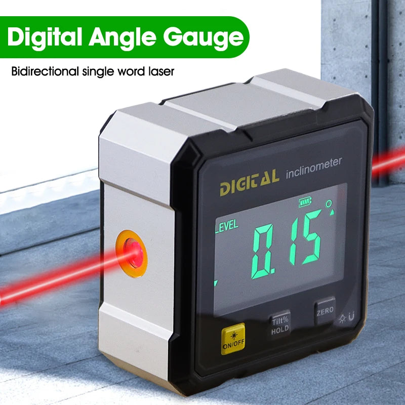Magnetic Digital Angle Finder & 360° Laser Protractor Level | USB-C