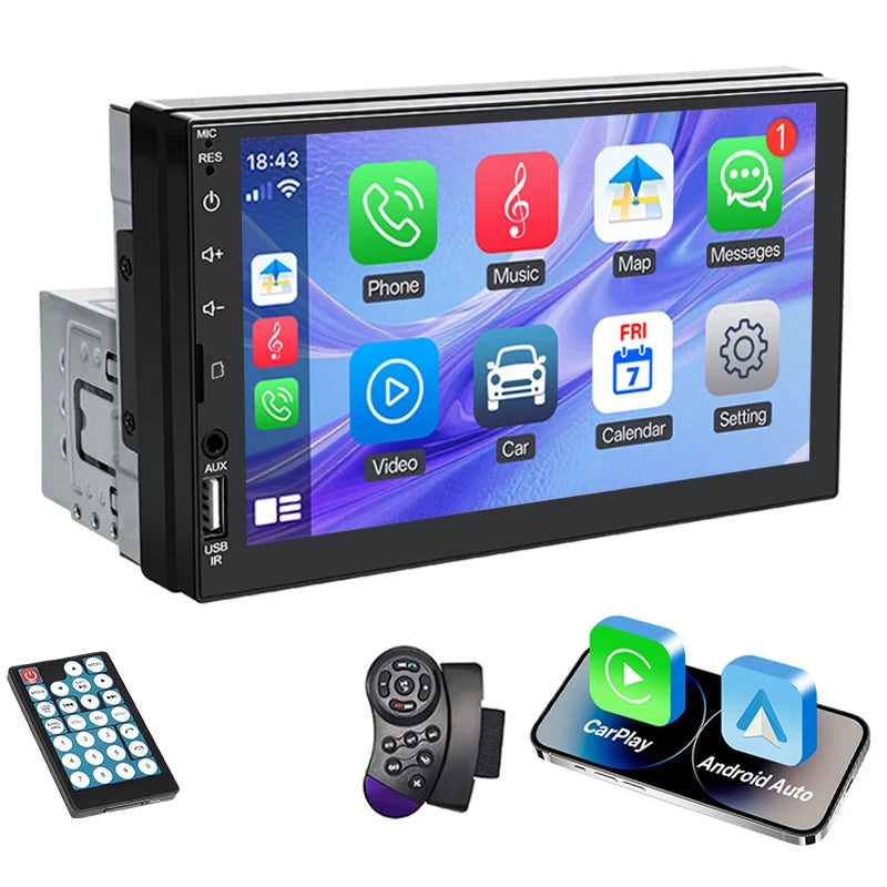 Radio samochodowe hippcron 7 cali 1 din - odtwarzacz multimedialny carplay android auto