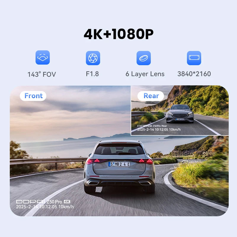 Ddpai z50 pro 4k kamera samochodowa z gps, adas i noktowizją