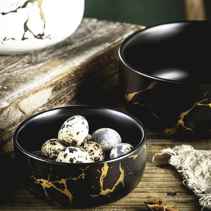 Nordic Marble Ceramic Bowl Set - Elegant Kitchen & Dining
