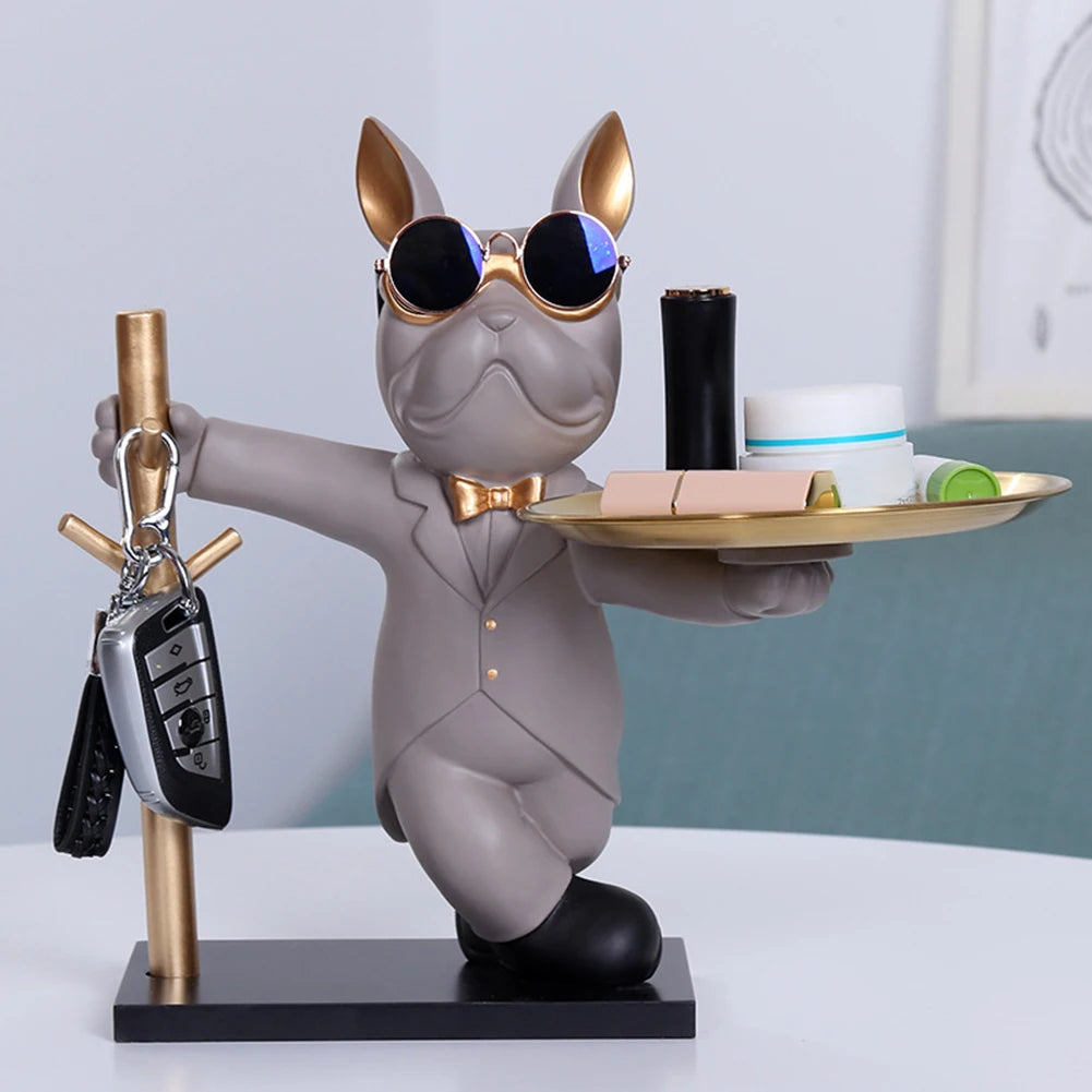 Elegant French Bulldog Sculpture & Storage Tray - Stylish Home Decor