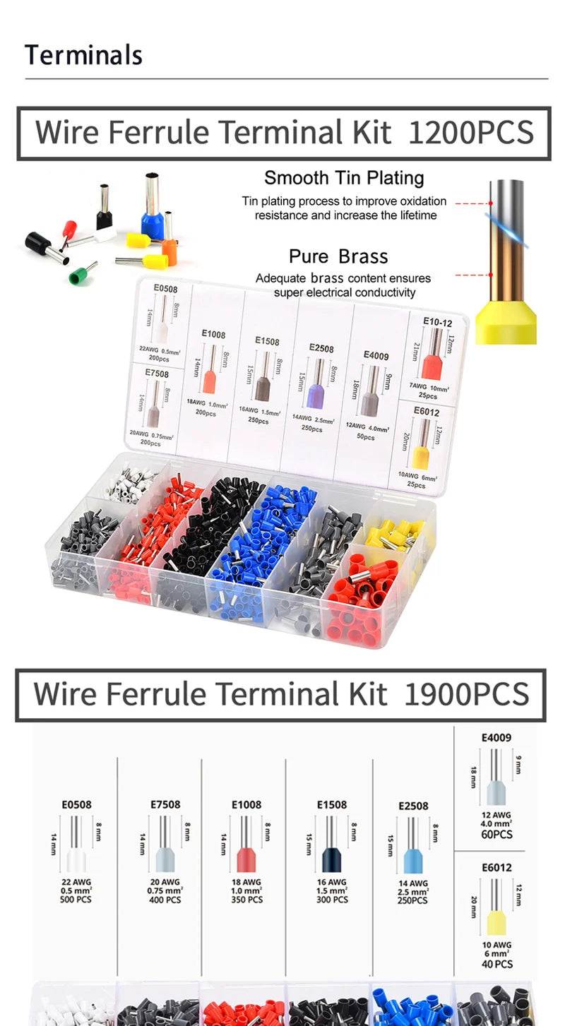 Hexagonal Self-Adjustable Ratchet Ferrule Crimping Tool Kit 23-7AWG | Precision Electrical Connectors