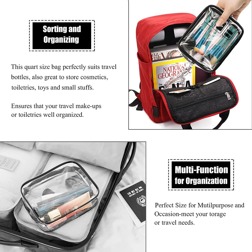 Zestaw 3 przezroczystych kosmetyczek podróżnych zgodnych z wymogami lotniskowymi