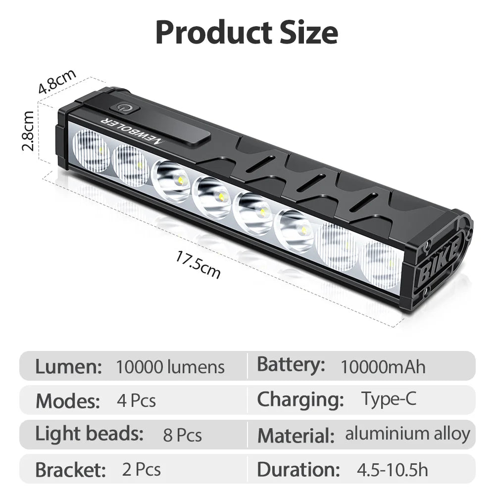 Lampa rowerowa newboler 10000 lumenów - ładowana usb do mtb i szosy