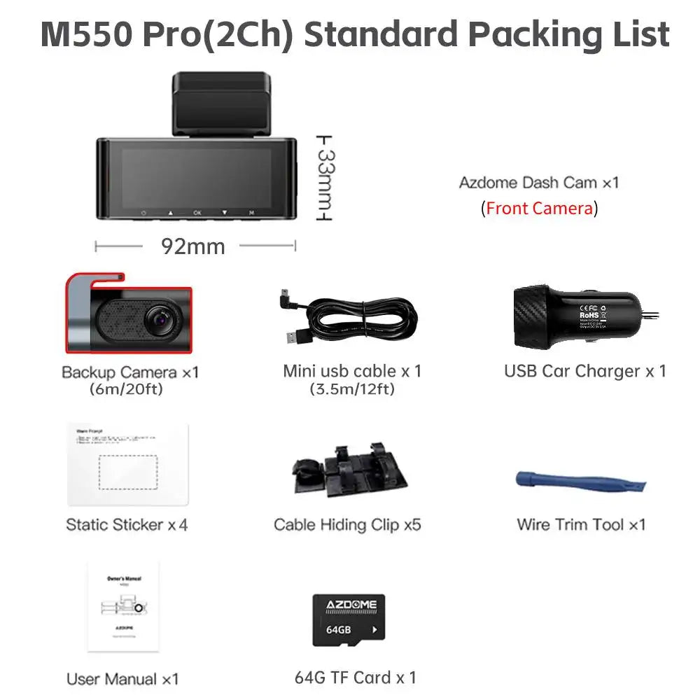 AZDOME M550 Pro 4K Dash Cam with GPS, WiFi & Night Vision