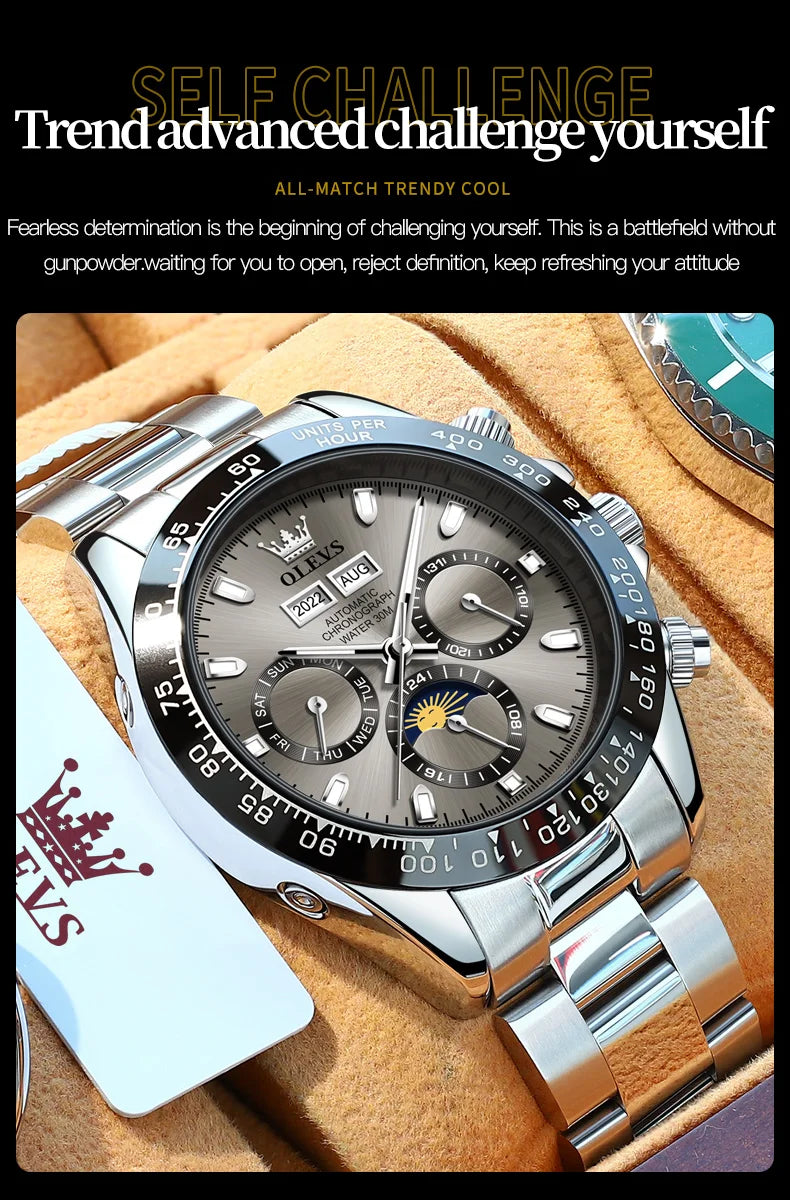 OLEVS 6654 Luxury Automatic Mechanical Chronograph Men's Watch Waterproof Luminous