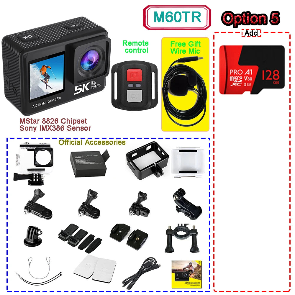 Kamera sportowa sony imx576 5k 4k60fps wodoodporna 48mp z wi-fi