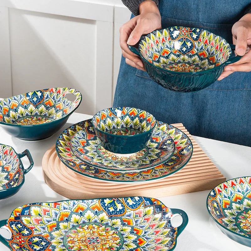 Bohemia Retro Ceramic Tableware Set for 4 | Elegant Dining