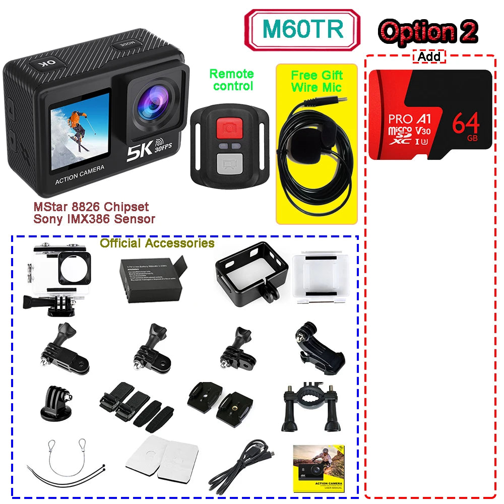 Kamera sportowa sony imx576 5k 4k60fps wodoodporna 48mp z wi-fi