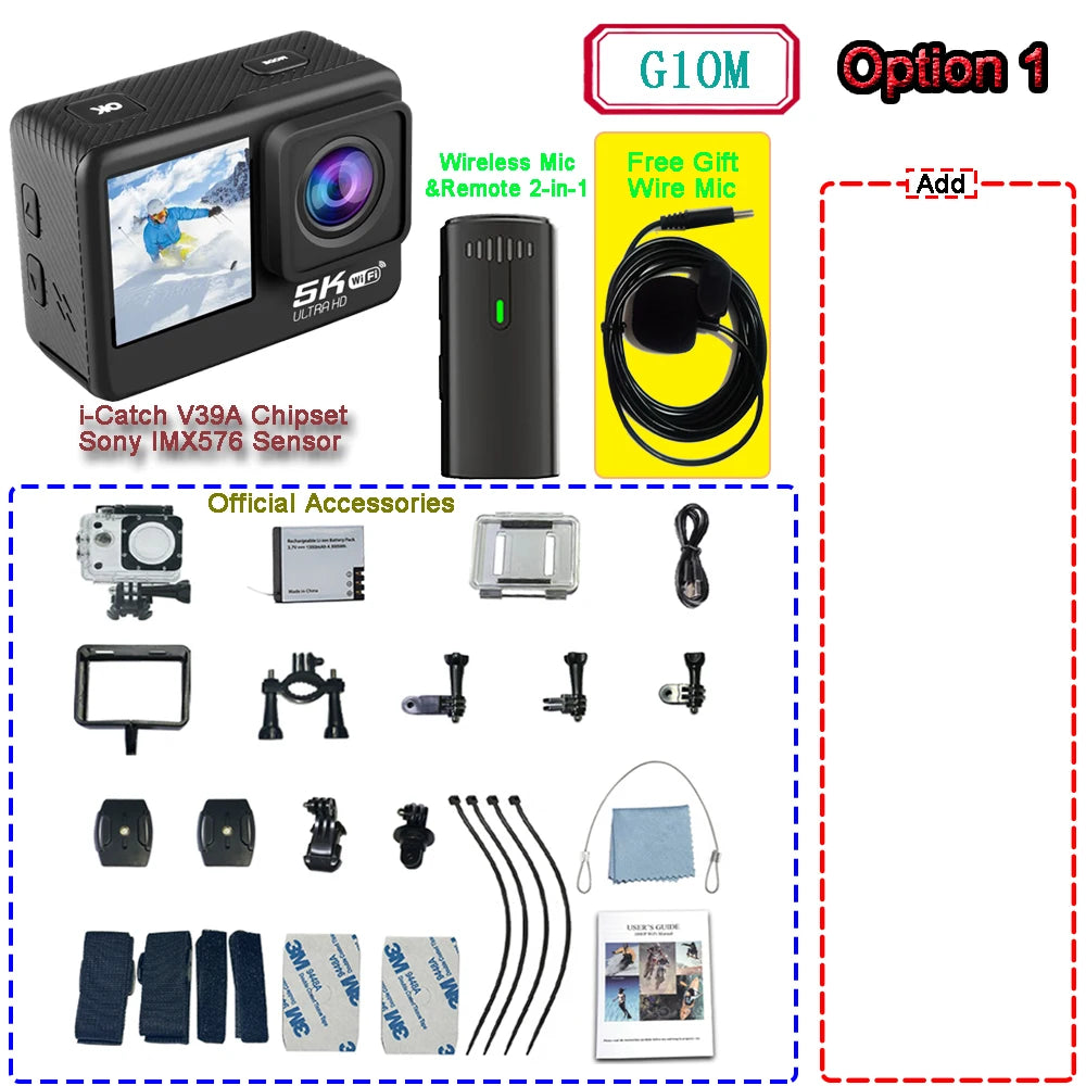 Kamera sportowa sony imx576 5k 4k60fps wodoodporna 48mp z wi-fi