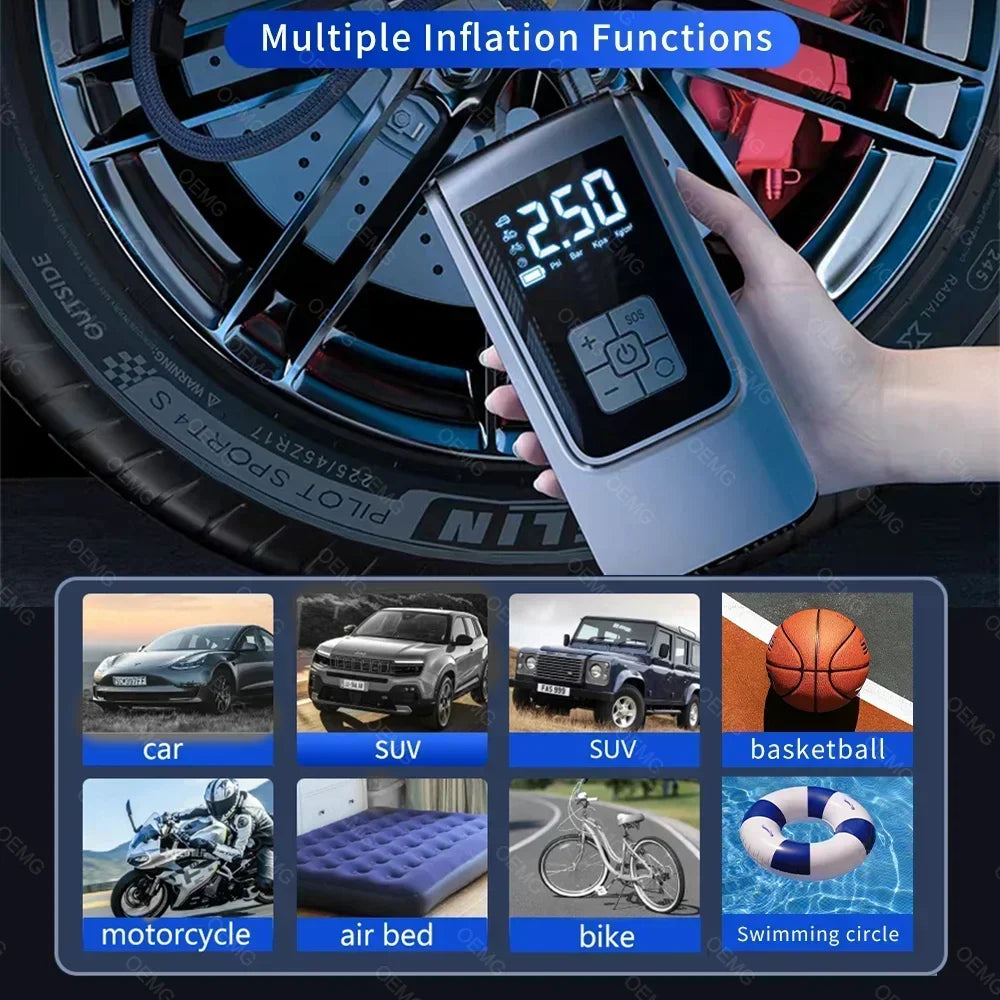 Bezprzewodowa pompka samochodowa i inflator do opon z wyświetlaczem lcd