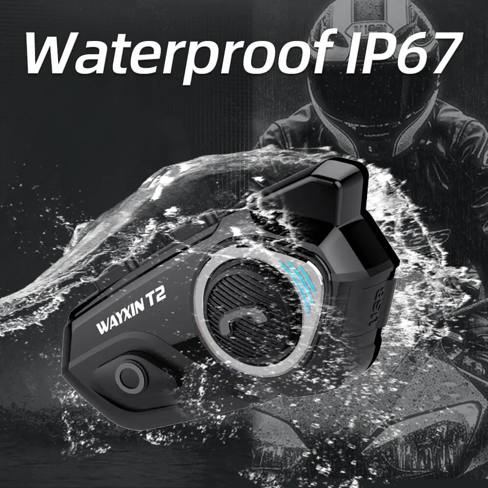 Wayxin t2 motocyklowy interkom bluetooth - 2 jeźdźców, 300m, bt 5.1, wodoodporny zestaw słuchawkowy
