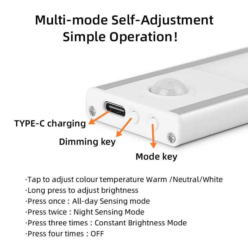 LED Cabinet Sensor Lights - Adjustable Brightness Motion Tube